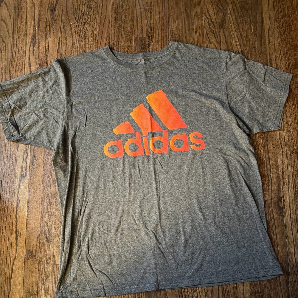 Adidas Men's Heather Gray Tee with Vibrant Orange Logo